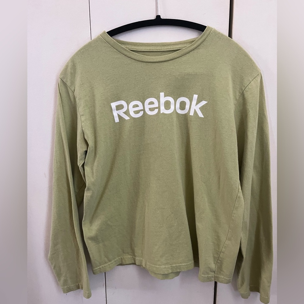 Reebok Sage Green Long Sleeve Tee short almost a crop top but doesn't show belly